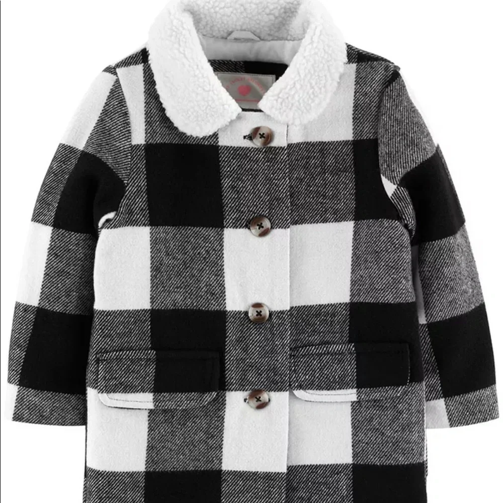 Carter's Little Girls' Toddler Plaid Faux Fur Jacket (4T, Black Plaid)